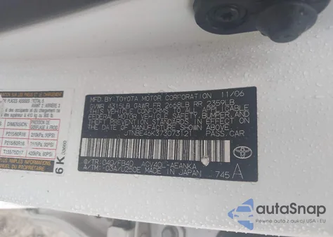 2007 Toyota Camry Le z USA, uszkodzony, nr VIN JTNBE46K373073121